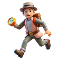3D Render of an Adventurer Running with a Compass png
