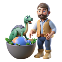 3D Render of a Man and a Dinosaur with a Fossil Egg png