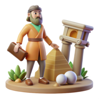3D Render of an Explorer Discovering Ancient Pyramids and Pillars png
