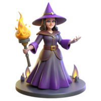 3D Render of a Cute Witch with a Torch png