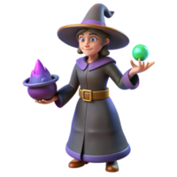 3D Render of a Young Witch with Magical Objects png