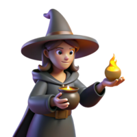3D Render of a Witch with a Cauldron and Flame png