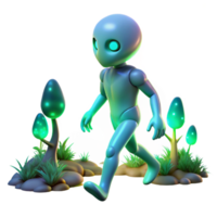 Glowing Mushroom Forest A 3D Render of an Alien Exploring a Bio-Luminescent Landscape png