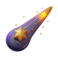 Purple Comet with Gold Star and Trail 3D Render png