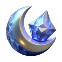 Crescent Moon and Gemstone A 3D Render of Celestial Bodies png