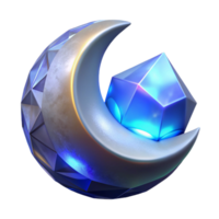 Crescent Moon and Luminous Gem A 3D Render of Celestial and Crystalline Forms png