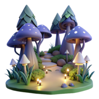 Enchanted Mushroom Forest Path 3D Render of Magical Night Scene png
