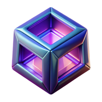 abstrait 3d cube iridescent métallique structure avec interne lueur png