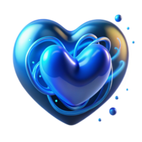 Abstract Blue Heart 3D Render of a Glossy Heart with Swirling Energy png