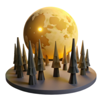 Enchanted Forest Under a Giant Moon A 3D Render png