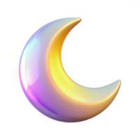Iridescent Crescent Moon A 3D Render of a Colorful, Shiny Moon png