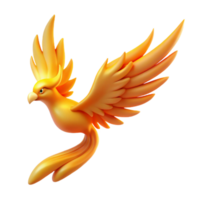 Golden Bird in Flight 3D Render of Mythical Creature png