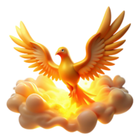 Golden Bird in Flight A 3D Render of a Celestial Avian png
