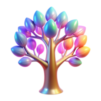 Vibrant iridescent tree, 3D rendered, colorful leaves, abstract art, digital illustration, nature inspired design, decorative element, fantasy tree, surreal artwork, glossy texture png