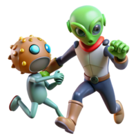 Alien Adventure 3D Render of Two Running Robots png