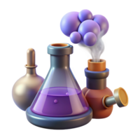 3D Render of Chemistry Experiment Flasks, Bubbles, and Vapor png