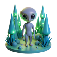 Alien in Glowing Mushroom Forest 3D Render png