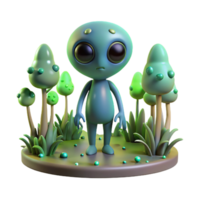 Cute Alien in a Fantasy Forest Setting 3D Render png