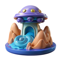 3D Render of Cartoon Spaceship Landing on a Planet png