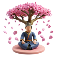 Tranquil Meditation Under a Cherry Blossom Tree 3D Render png