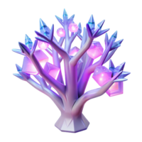 Luminous Crystal Tree A 3D Render of Glowing Geometric Forms png