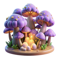 Enchanted Glowing Mushroom Forest Scene 3D Render png