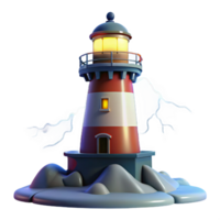 Lighthouse in Storm 3D Render of Coastal Beacon During Lightning png