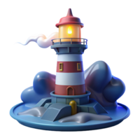 Lighthouse 3D Model Coastal Beacon in Night Scene png