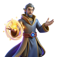 Wizard Casting Spell 3D Render of a Magical Figure png