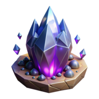 Glowing Crystal Cluster on Rocky Base 3D Render png