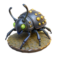 3D Render of a Futuristic Metallic Insect on Hexagonal Surface png