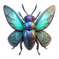 Metallic Insect with Iridescent Wings 3D Render of a Fantasy Bug png