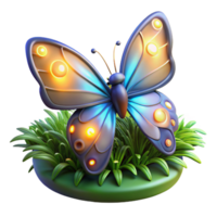 Luminous Butterfly in Grass 3D Render of Illuminated Insect png