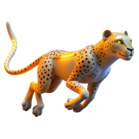 Glowing Cheetah in Motion 3D Render of a Spotted Cat png