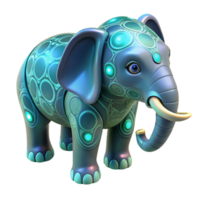 3D Render of a Teal Elephant with Circular Patterns and Glowing Lights png