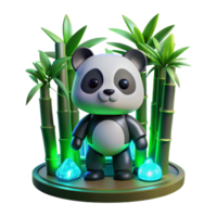 Adorable Panda 3D Render Bamboo Forest Scene with Glowing Crystals png