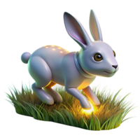 Glowing Bunny in Grass 3D Render of Magical Creature png