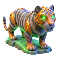 Cybernetic Tiger 3D Render of Robotic Big Cat on Glowing Pedestal png
