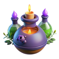 Enchanted Candles and Potions A 3D Render of Mystical Objects png