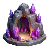 Mysterious Crystal Cave 3D Render of Magical Rock Formation with Glowing Gems png