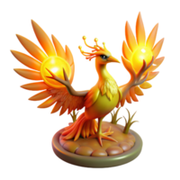 Mythical Firebird Figurine 3D Render of a Radiant, Winged Creature png
