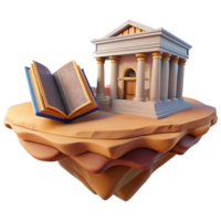 Ancient Library Books and Classical Architecture on an Island png