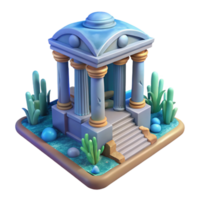 3D Render of an Ancient Temple with Columns and Lush Greenery png
