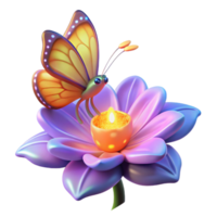 Butterfly and Flower with Candle A 3D Render of Serene Nature png