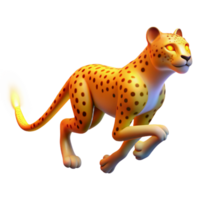Fiery Cheetah A 3D Render of a Running Big Cat with a Flaming Tail png