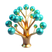 Abstract Gold and Teal Tree of Life 3D Render of Network Growth png