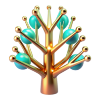 Abstract Gold and Teal Tree Structure 3D Render of a Geometric Tree png
