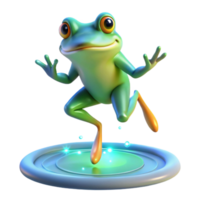 Dancing Frog on Illuminated Pad 3D Render of Amphibian png
