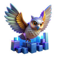 Wise Owl Soaring Above Data Cubes A 3D Render of Progress and Growth png