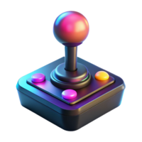 Retro Gaming Joystick 3D Render of Classic Controller with Vibrant Neon Lights png